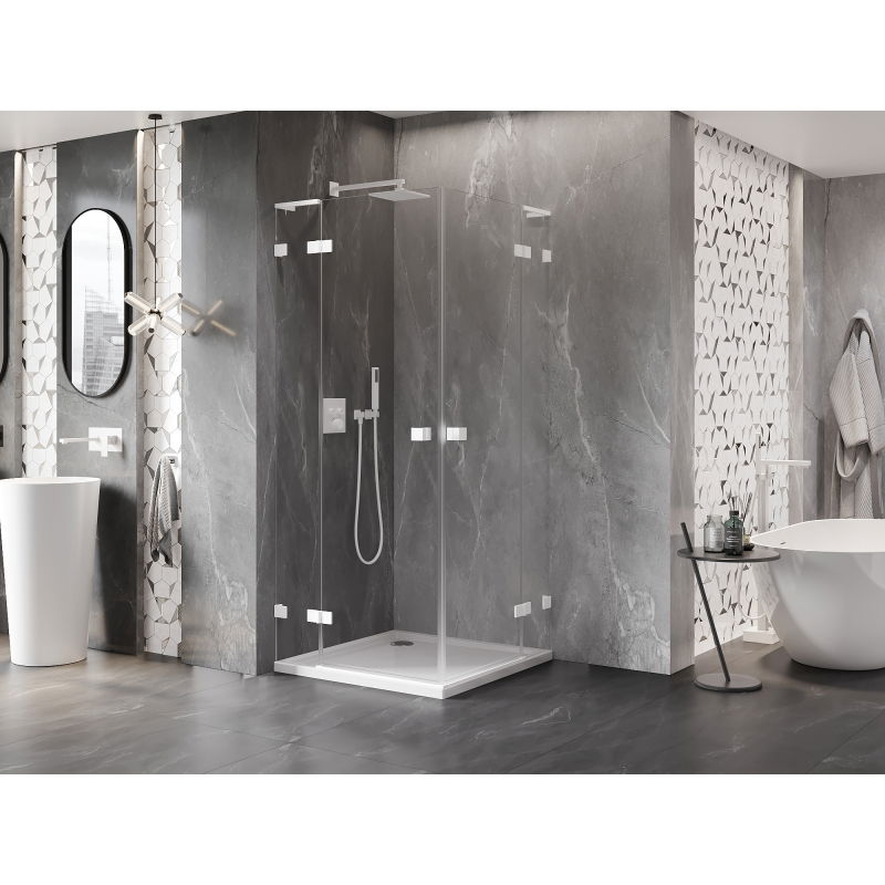 Mexen Lunar L Duo cabine de douche pivotante 70 x 70 cm, transparente, blanche - 834L-070L-070P-20-00