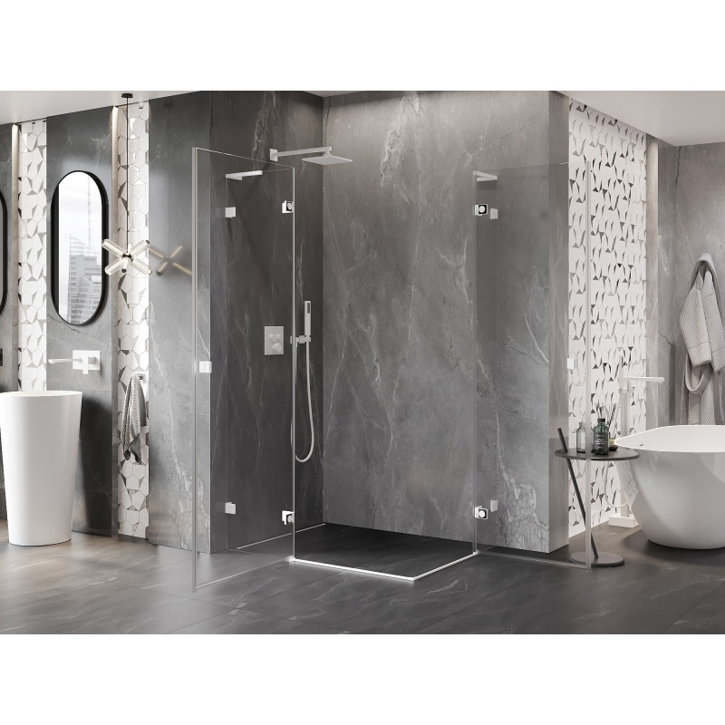 Mexen Lunar L Duo cabine de douche pivotante 80 x 70 cm, transparent, blanc - 834L-080L-070P-20-00