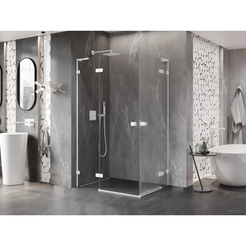 Mexen Lunar L Duo cabine de douche pivotante 80 x 70 cm, transparent, blanc - 834L-080L-070P-20-00