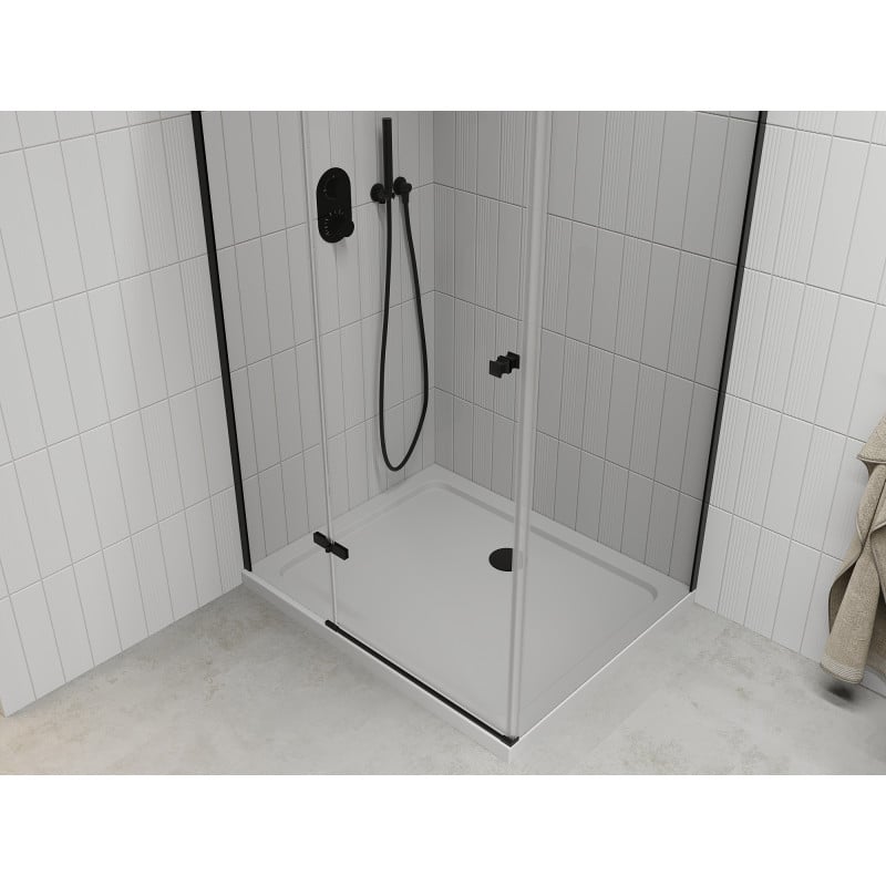 Mexen Roma cabine de douche battante 110 x 90 cm, transparente, noire + receveur Flat, blanc - 854-110-090-70-00-4010B
