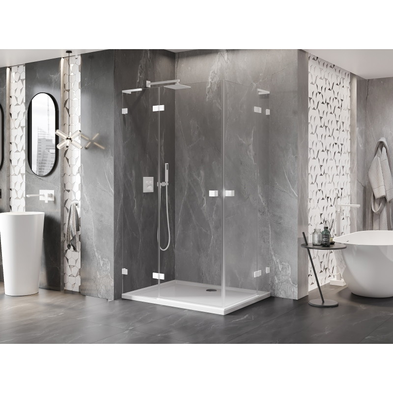 Mexen Lunar L Duo cabine de douche pivotante gauche 95 x 75 cm, transparente, blanche - 834L-095L-075P-20-00