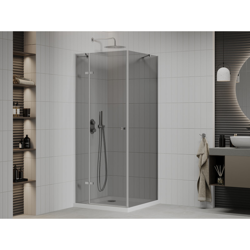 Mexen Roma cabine de douche pivotante 70 x 70 cm, graphite, chrome + receveur plat, blanc - 854-070-070-01-40-4010