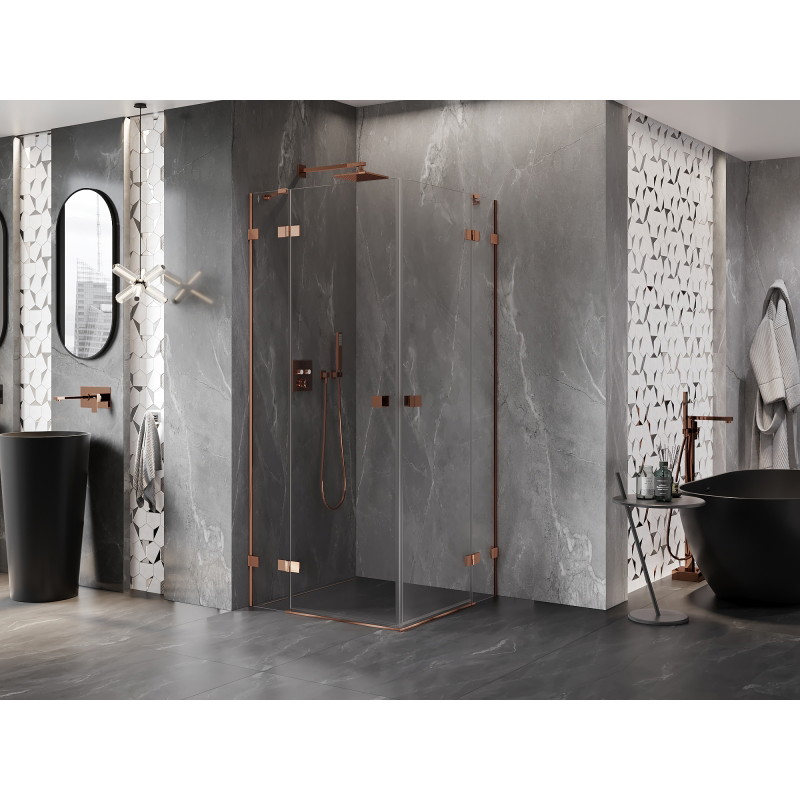 Mexen Lunar Duo cabine de douche pivotante 115 x 115 cm, transparent, or rose - 834-115L-115P-60-00