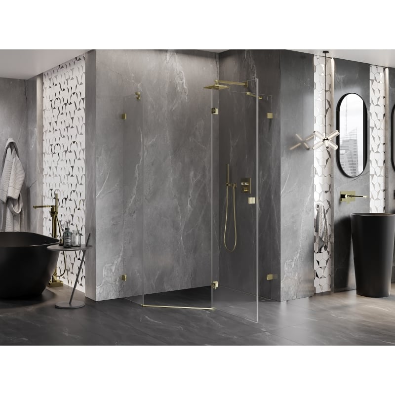 Mexen Lunar cabine de douche pentagonale pivotante droite 100 x 90 cm, transparent, or - 831-100P-090L-50-00-P