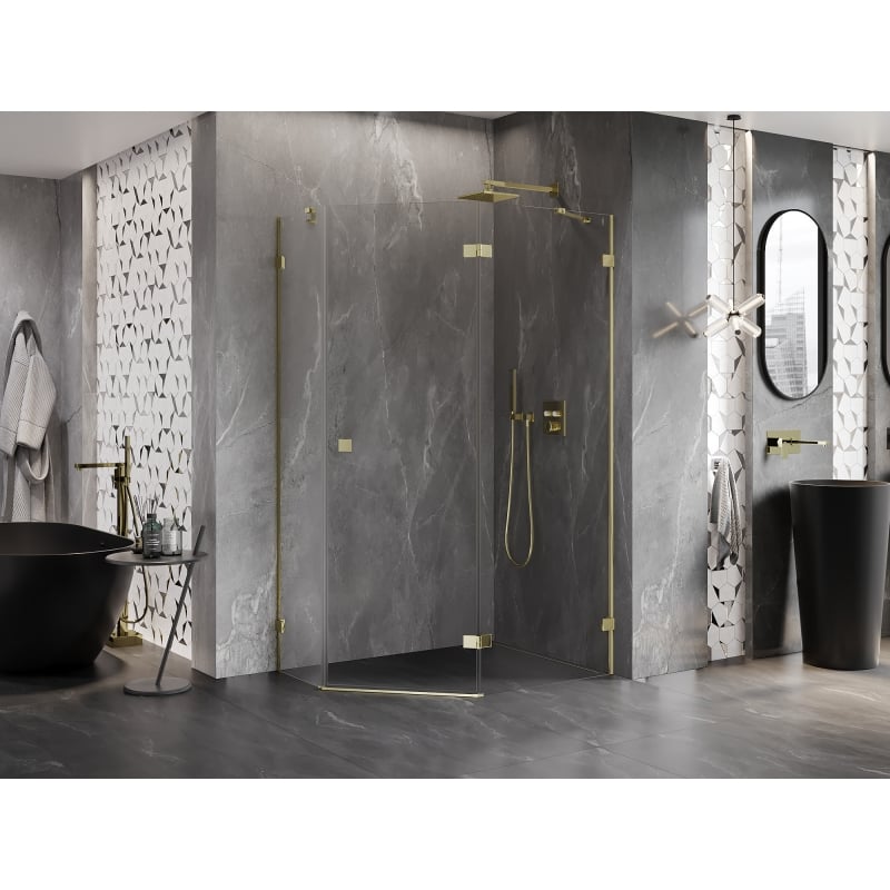 Mexen Lunar cabine de douche pentagonale pivotante droite 100 x 90 cm, transparent, or - 831-100P-090L-50-00-P
