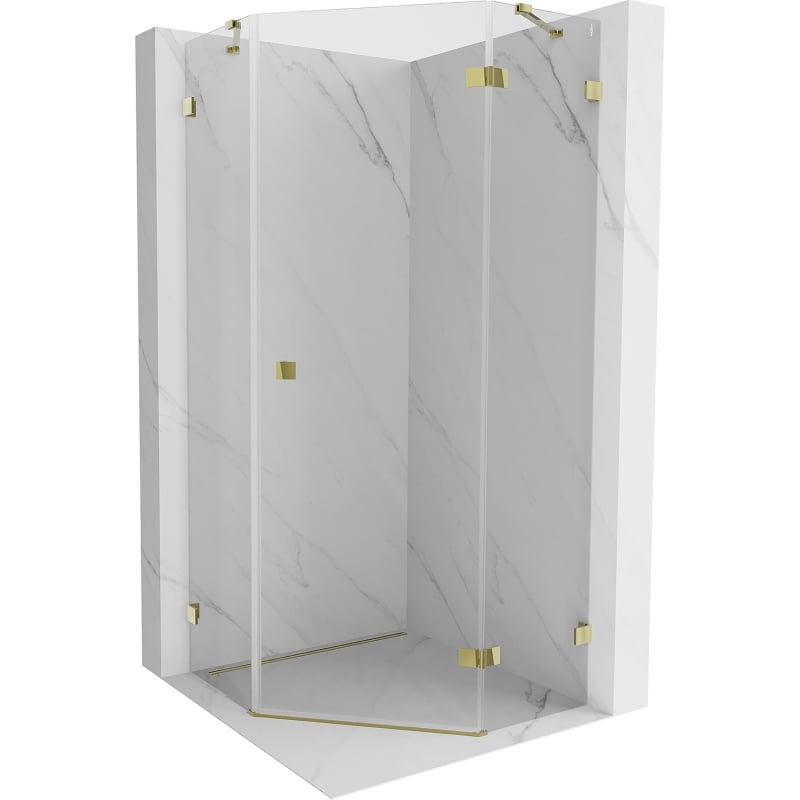 Mexen Lunar cabine de douche pentagonale pivotante droite 100 x 100 cm, transparente, dorée - 831-100P-100L-50-00-P