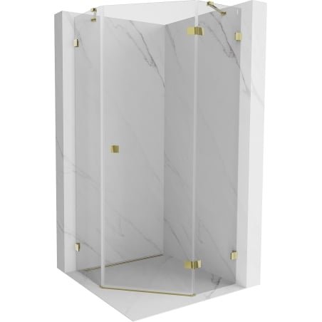 Mexen Lunar cabine de douche pentagonale pivotante droite 100 x 100 cm, transparente, dorée - 831-100P-100L-50-00-P