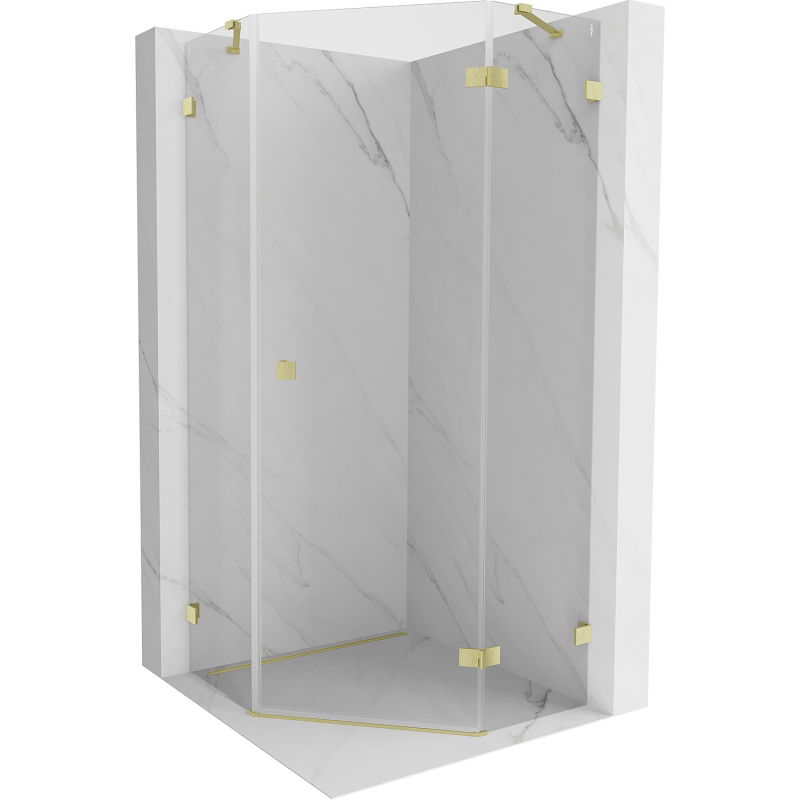 Cabine de douche pentagonale à charnière droite Mexen Lunar 80 x 80 cm, transparent, doré brossé - 831-080P-080L-55-00-P