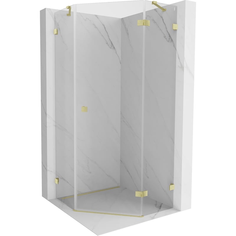 Mexen Lunar cabine de douche pentagonale pivotante droite 80 x 80 cm, transparente, or brossé - 831-080P-080L-55-00-P