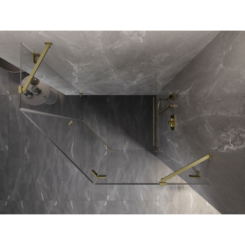 Mexen Lunar cabine de douche pentagonale pivotante droite 90 x 80 cm, transparent, or brossé - 831-090P-080L-55-00-P