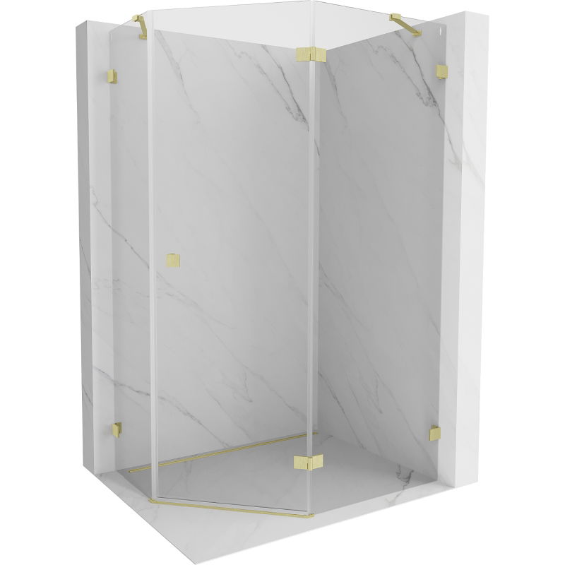 Mexen Lunar cabine de douche pentagonale à charnière droite 100 x 80 cm, transparente, or brossé - 831-100P-080L-55-00-P