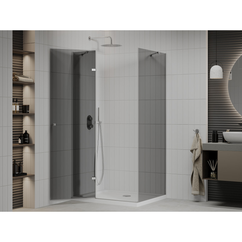 Mexen Roma cabine de douche pivotante 70 x 80 cm, graphite, chrome + receveur Flat, blanc - 854-070-080-01-40-4010