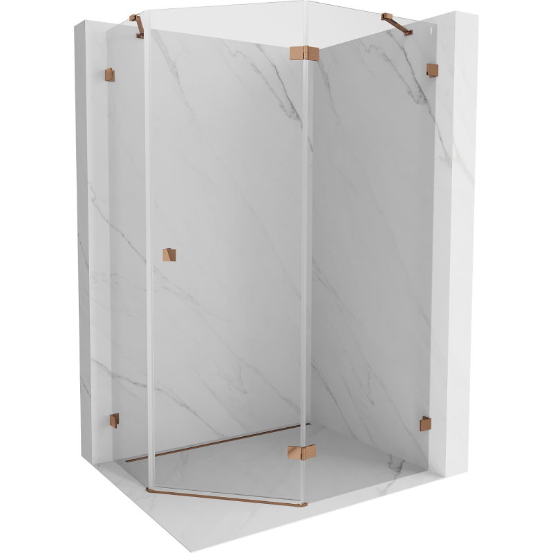 Mexen Lunar cabine de douche pentagonale pivotante droite 90 x 80 cm, transparent, or rose - 831-090P-080L-60-00-P