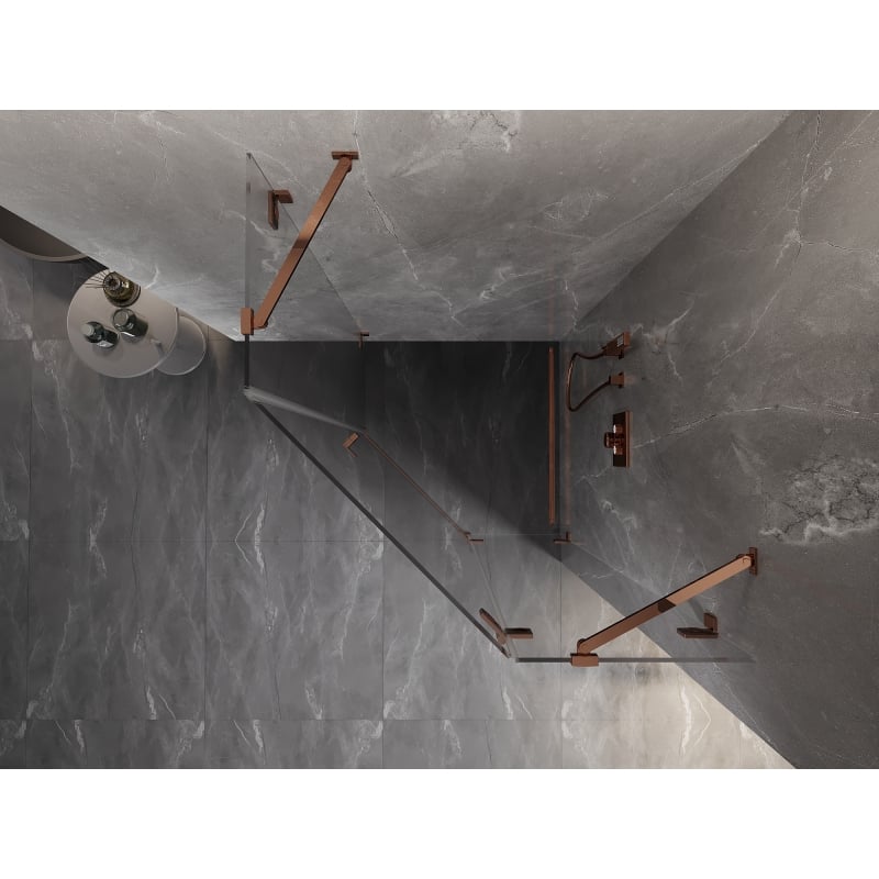 Mexen Lunar cabine de douche pentagonale pivotante droite 90 x 90 cm, transparent, or rose - 831-090P-090L-60-00-P