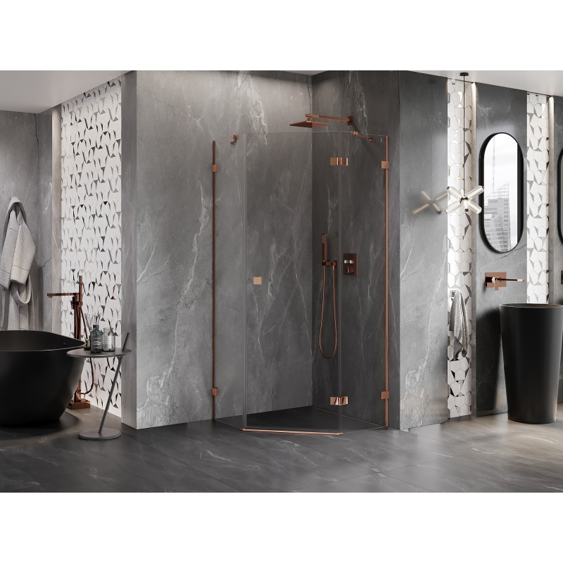 Mexen Lunar cabine de douche pentagonale pivotante droite 100 x 100 cm, transparent, or rose - 831-100P-100L-60-00-P