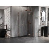 Mexen Lunar cabine de douche pentagonale à charnière droite 80 x 80 cm, transparente, cuivre brossé - 831-080P-080L-65-00-P