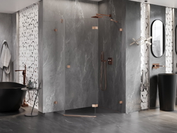 Mexen Lunar cabine de douche pentagonale pivotante droite 90 x 80 cm, transparent, cuivre brossé - 831-090P-080L-65-00-P