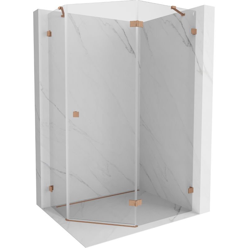 Cabine de douche pentagonale pivotante Mexen Lunar droite 100 x 80 cm, transparent, cuivre brossé - 831-100P-080L-65-00-P