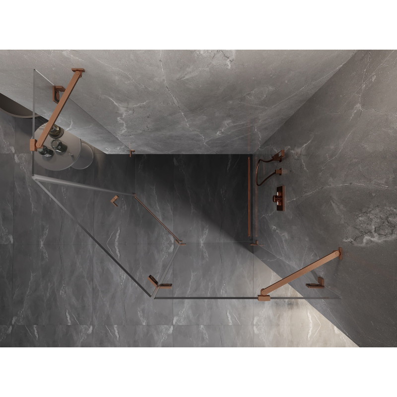 Mexen Lunar cabine de douche pentagonale pivotante droite 100 x 90 cm, transparent, cuivre brossé - 831-100P-090L-65-00-P