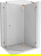Mexen Lunar cabine de douche pentagonale pivotante droite 100 x 90 cm, transparent, cuivre brossé - 831-100P-090L-65-00-P