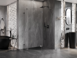 Mexen Lunar cabane de douche pentagonale droite 90 x 80 cm, transparent, gun gray brossé - 831-090P-080L-66-00-P