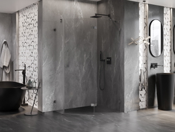 Mexen Lunar cabine de douche pentagonale pivotante droite 90 x 80 cm, transparent, gris canon brossé - 831-090P-080L-66-00-P