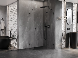 Mexen Lunar cabine de douche pentagonale pivotante droite 80 x 80 cm, transparent, noir - 831-080P-080L-70-00-P