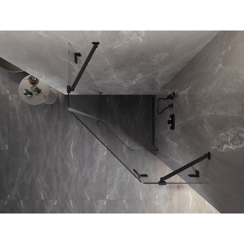 Mexen Lunar cabine de douche pentagonale pivotante droite 80 x 80 cm, transparent, noir - 831-080P-080L-70-00-P