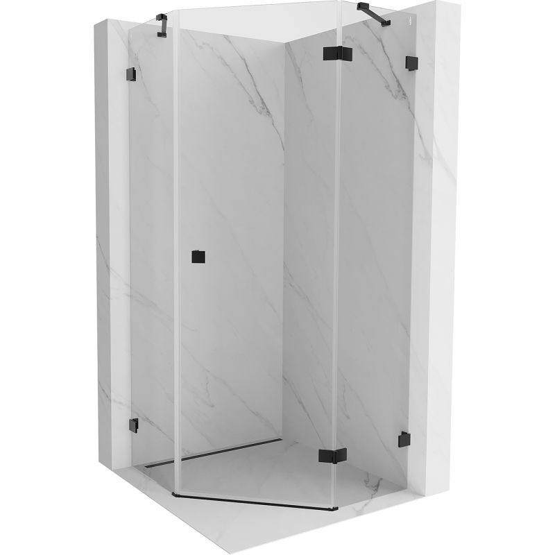 Mexen Lunar cabine de douche pentagonale pivotant à droite 90 x 90 cm, transparent, noir - 831-090P-090L-70-00-P