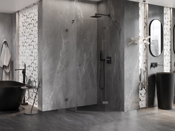 Mexen Lunar cabine de douche pentagonale pivotante droite 90 x 90 cm, transparent, acier canon - 831-090P-090L-95-00-P