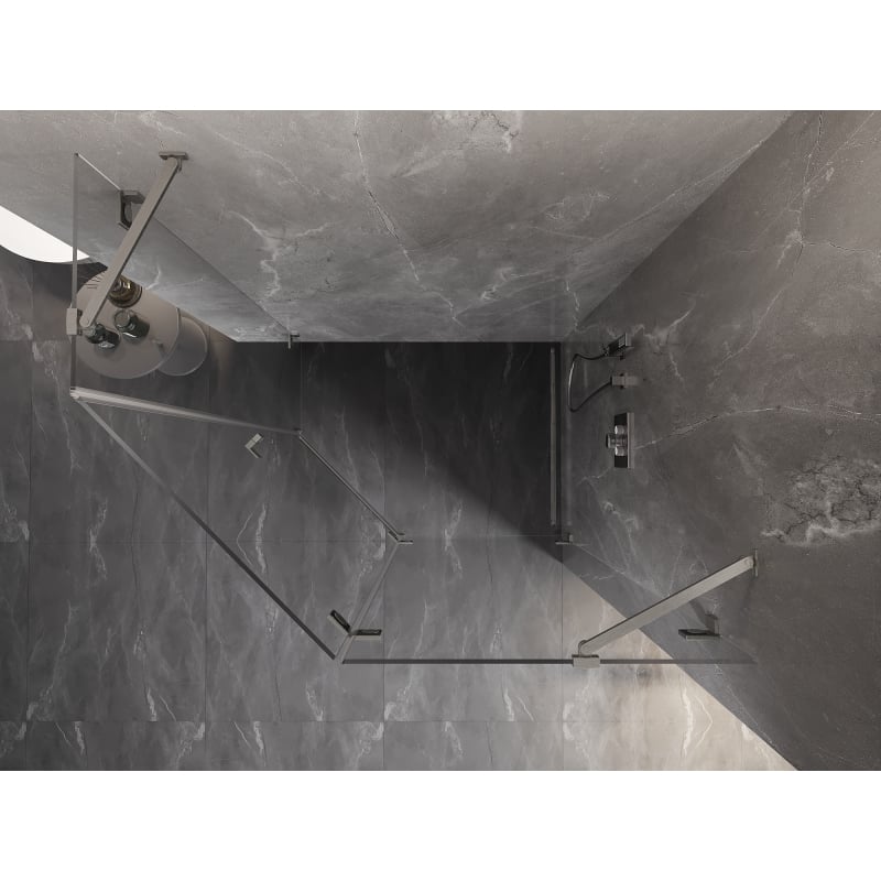 Mexen Lunar cabine de douche pentagonale ouvrante droite 90 x 80 cm, transparent, nickel brossé - 831-090P-080L-97-00-P