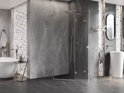 Mexen Lunar cabine de douche pentagonale pivotante droite 90 x 90 cm, transparent, nickel brossé - 831-090P-090L-97-00-P