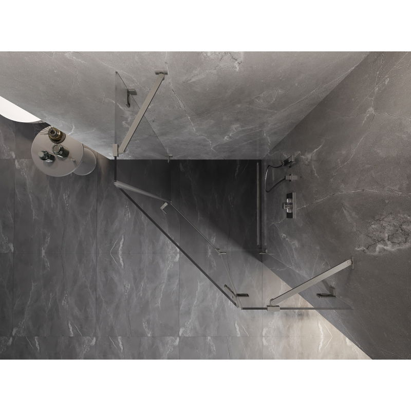 Mexen Lunar cabine de douche pentagonale pivotante droite 90 x 90 cm, transparent, nickel brossé - 831-090P-090L-97-00-P