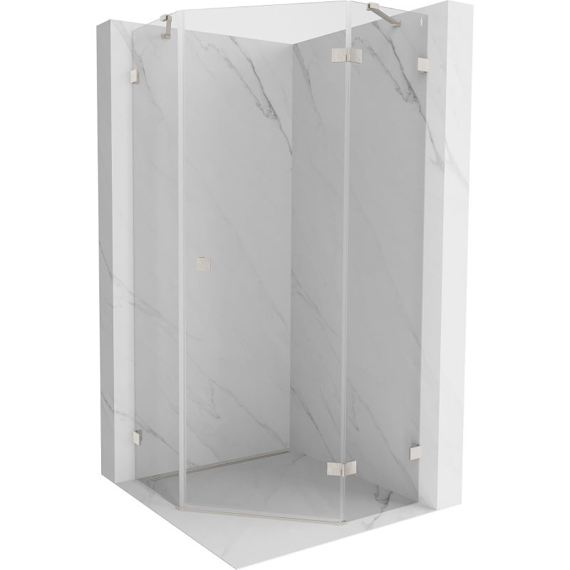 Mexen Lunar cabine de douche pentagonale pivotante droite 90 x 90 cm, transparent, nickel brossé - 831-090P-090L-97-00-P