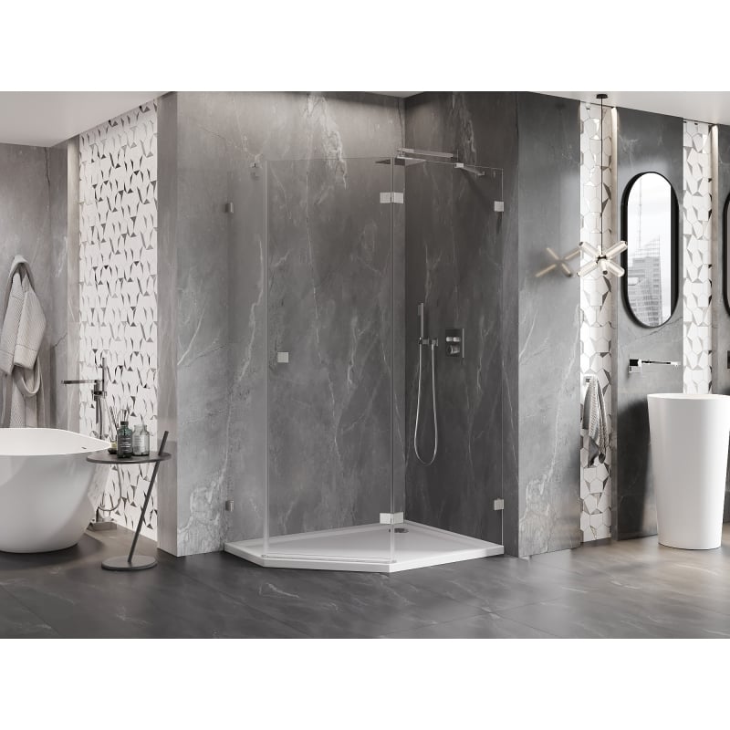 Mexen Lunar cabine de douche pentagonale pivotante droite 100 x 80 cm, transparent, nickel brossé - 831-100P-080L-97-00-P