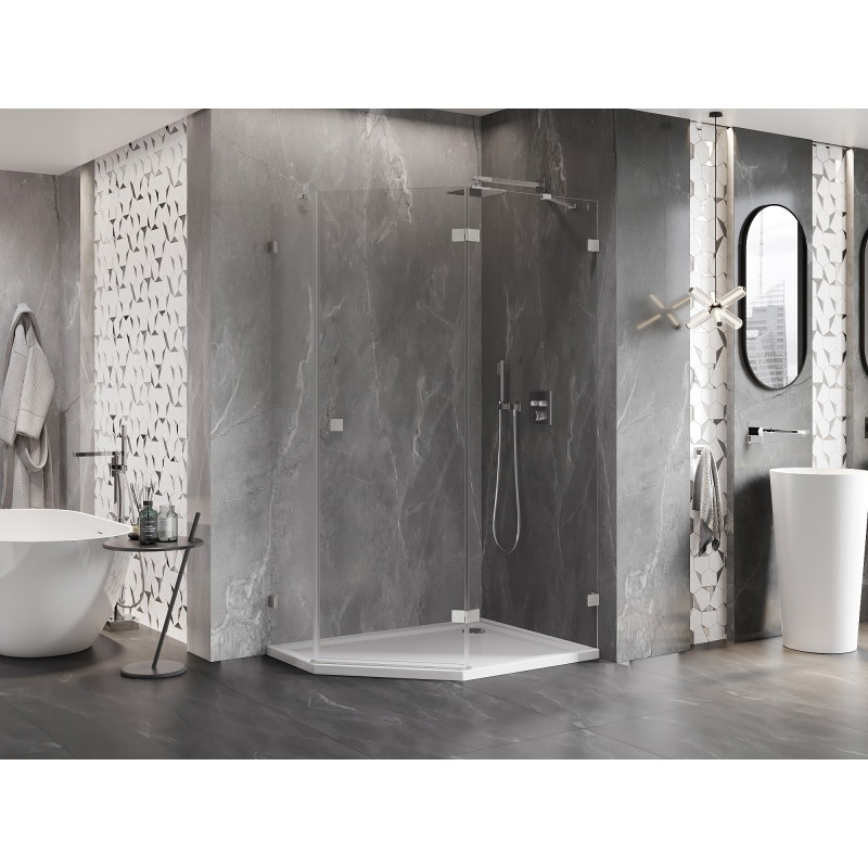 Mexen Lunar cabine de douche pentagonale pivotante droite 100 x 90 cm, transparent, nickel brossé - 831-100P-090L-97-00-P