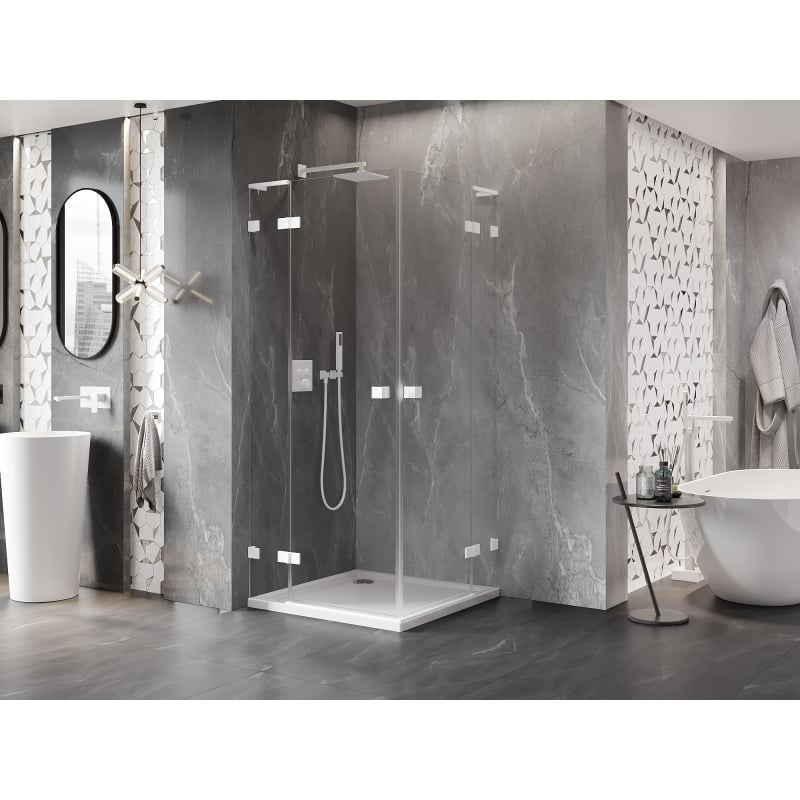 Mexen Lunar L Duo cabine de douche battante 110 x 110 cm, transparent, blanc - 834L-110L-110P-20-00