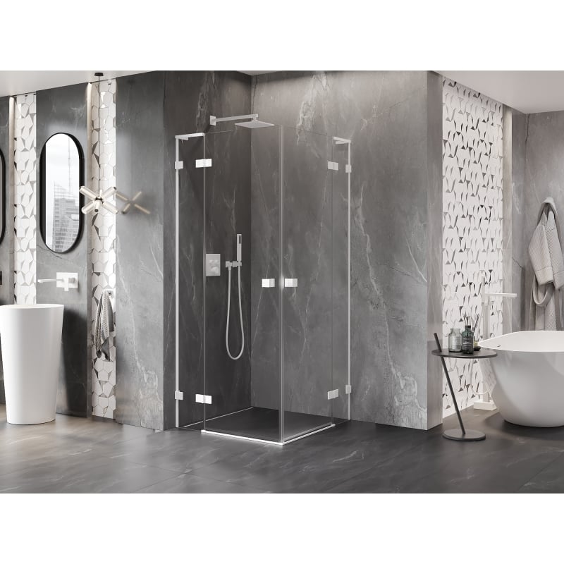 Mexen Lunar L Duo cabine de douche battante 110 x 110 cm, transparent, blanc - 834L-110L-110P-20-00