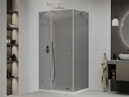Mexen Roma cabine de douche à battant 80 x 70 cm, graphite, chrome + receveur Flat, blanc - 854-080-070-01-40-4010
