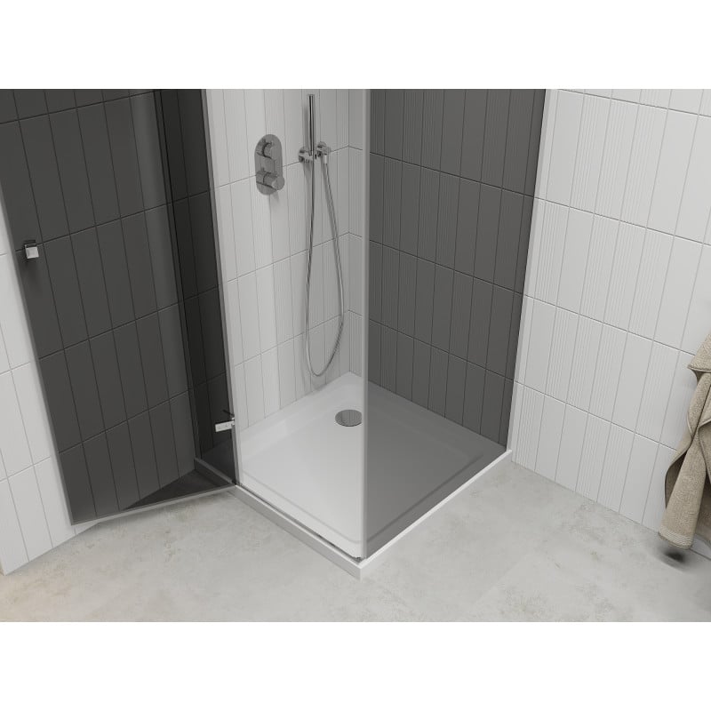Mexen Roma cabine de douche pivotante 80 x 80 cm, graphite, chromé + receveur Flat, blanc - 854-080-080-01-40-4010