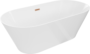 Mexen Luna Slim baignoire autoportante 170 x 75 cm, blanche, trop-plein cuivre brossé - 52041707500-65