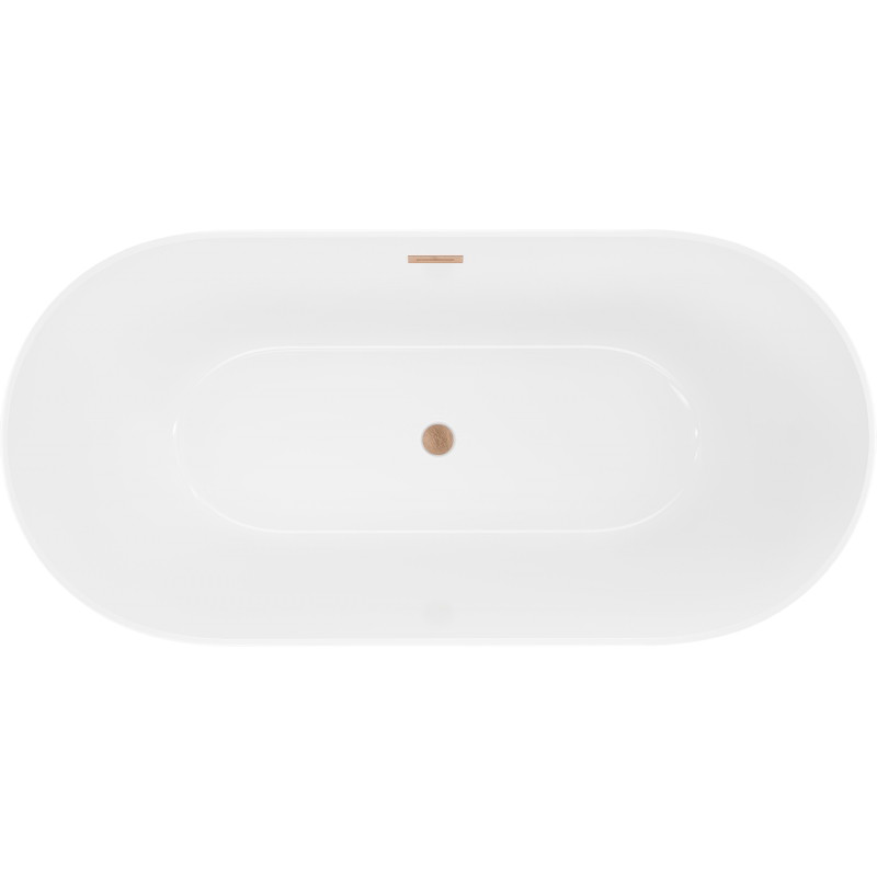 Mexen Luna Slim baignoire autoportante 170 x 75 cm, blanche, trop-plein cuivre brossé - 52041707500-65