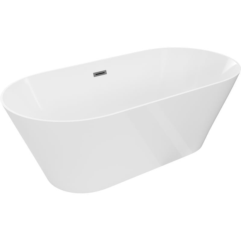 Mexen Luna Slim baignoire autoportante 170 x 75 cm, blanche, trop-plein gris canon brossé - 52041707500-66
