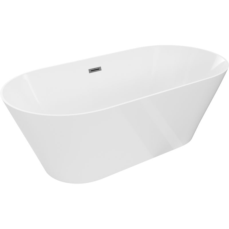 Mexen Luna Slim baignoire indépendante 170 x 75 cm, blanche, trop-plein gun metal - 52041707500-95