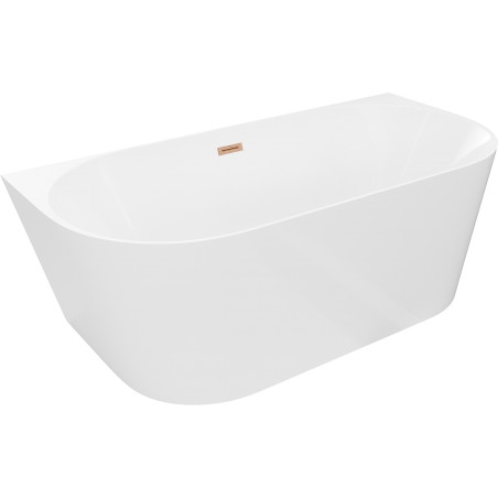 Mexen Oval Slim baignoire autoportante adossée 170 x 80 cm, blanche, trop-plein en cuivre brossé - 52661708000-65