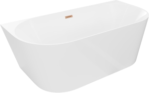 Mexen Oval Slim baignoire autoportante adossée 170 x 80 cm, blanche, trop-plein en cuivre brossé - 52661708000-65