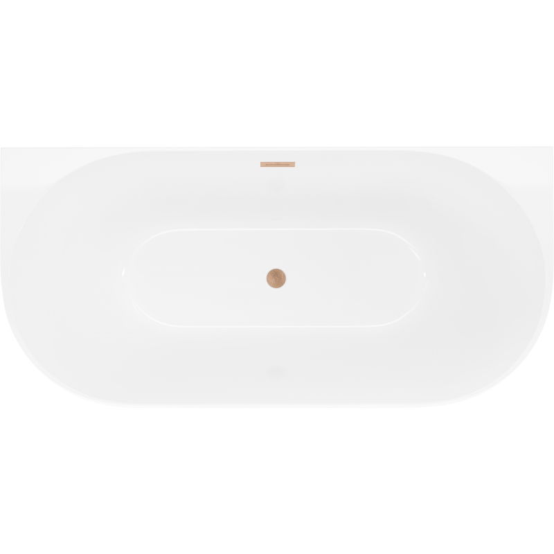 Mexen Oval Slim baignoire autoportante adossée 170 x 80 cm, blanche, trop-plein cuivre brossé - 52661708000-65