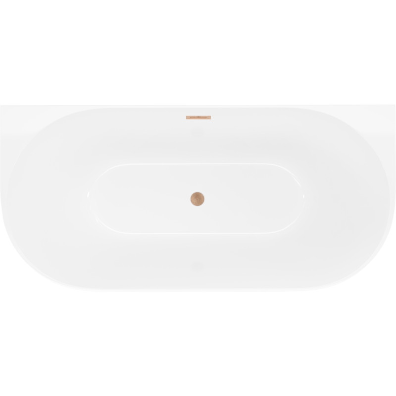 Mexen Oval Slim baignoire autoportante adossée 170 x 80 cm, blanche, trop-plein en cuivre brossé - 52661708000-65