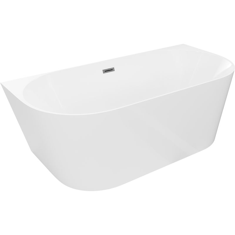 Mexen Oval Slim baignoire autoportante adossée 170 x 80 cm, blanche, trop-plein gris canon brossé - 52661708000-66