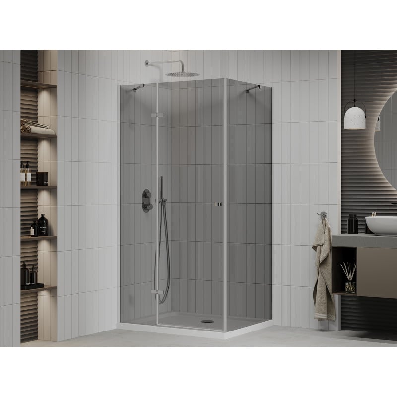 Mexen Roma cabine de douche pivotante 90 x 80 cm, graphite, chrome + receveur Flat, blanc - 854-090-080-01-40-4010